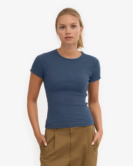T-shirt en coton biologique | bleu "organic rib ss t-shirt - petrol blue"