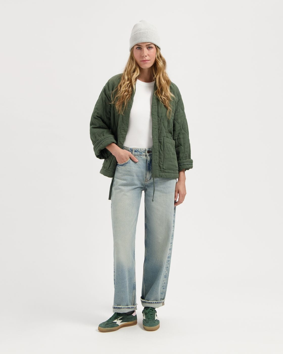 Veste kimono matelassée en coton bio | kaki "nika padded jacket - moss green"