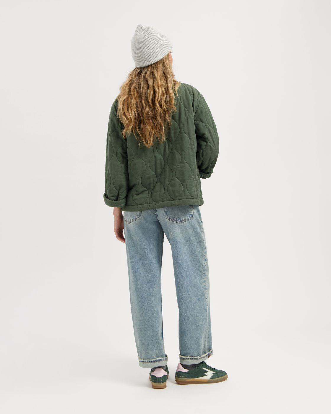 Veste kimono matelassée en coton bio | kaki "nika padded jacket - moss green"