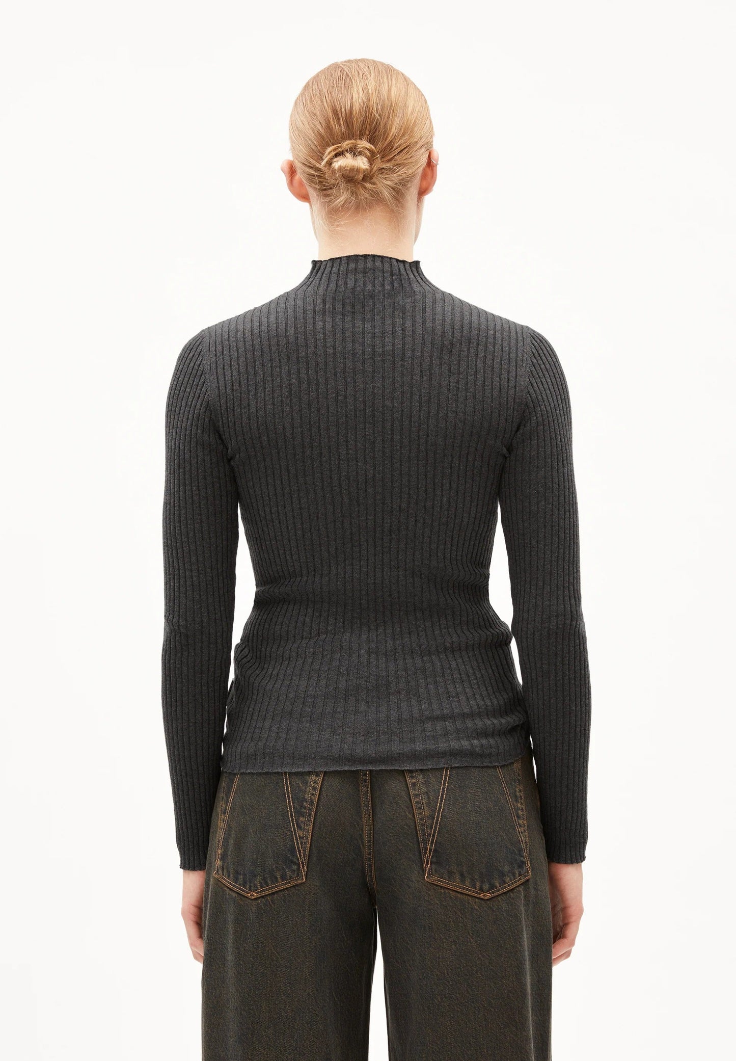 Sous-pull côtelé en coton bio | anthracite "alaania steel melange"