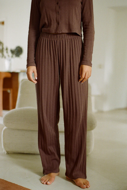 pantalon de pyjama en coton bio | marron "maud"