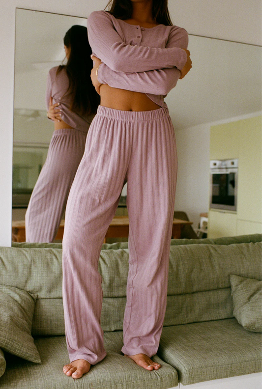 pantalon de pyjama en coton bio |  mauve "maud"