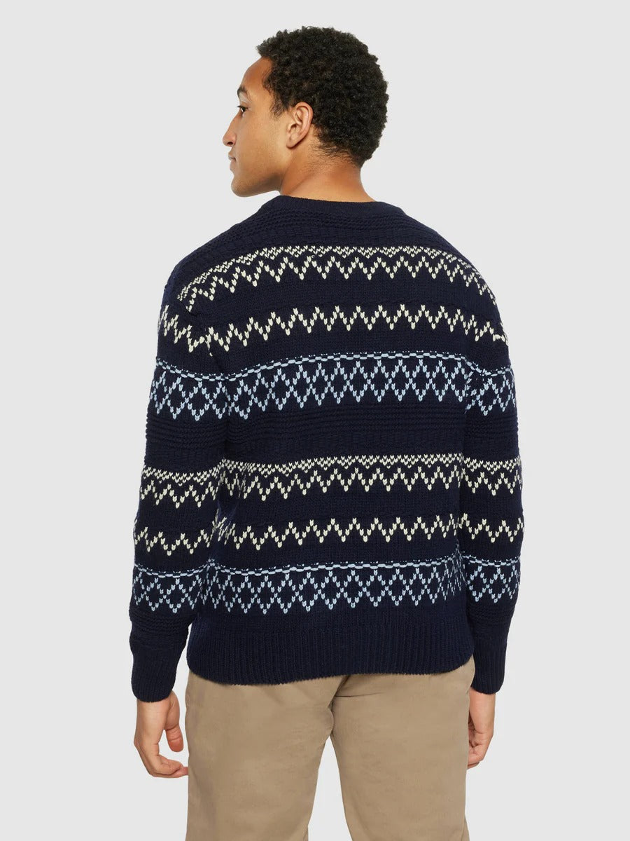 Pull en laine certifiée | bleu 'knitted pattern crew neck blue stripe'