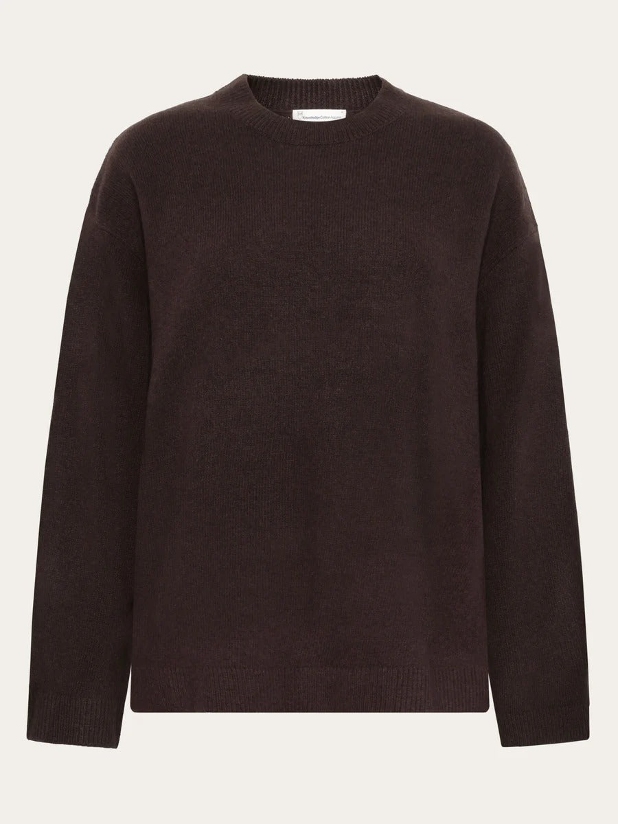 Pull ample marron en laine bio | marron 'lambswool crew neck knit - chocolate torte'