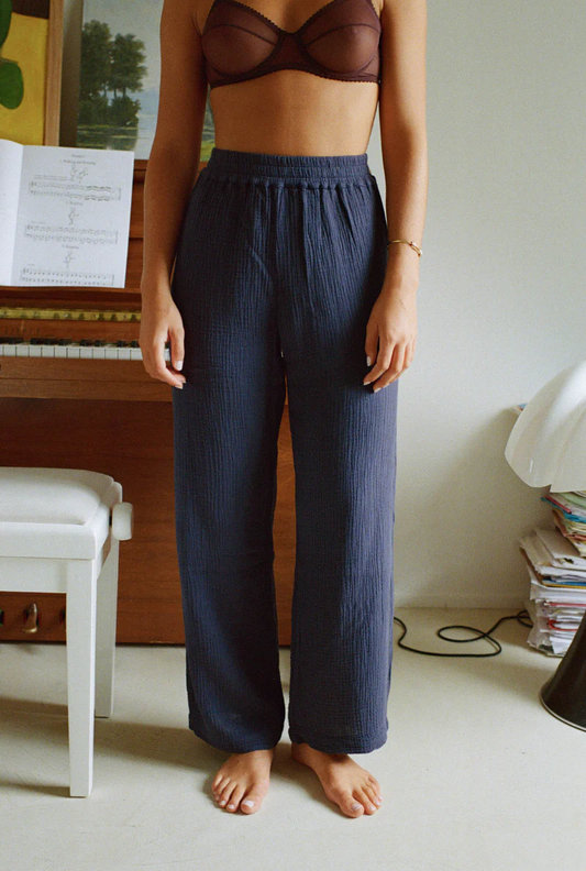 pantalon de pyjama en coton bio | mimosa - bleu