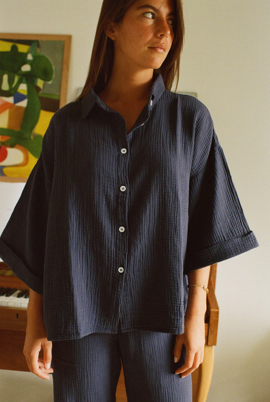 chemise de pyjama en coton bio | bleu "mimosa"