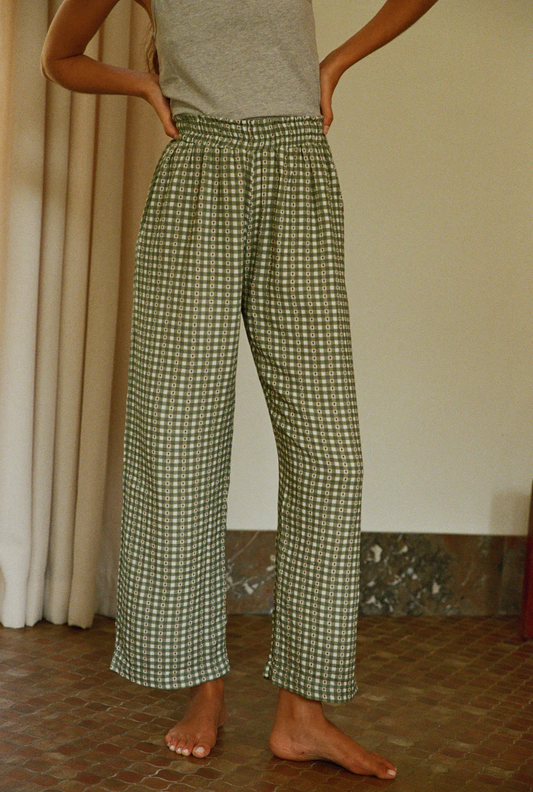pantalon de pyjama en coton bio | vichy vert "mimosa"