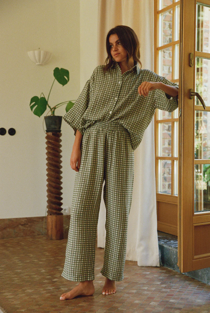pantalon de pyjama en coton bio | vichy vert "mimosa"