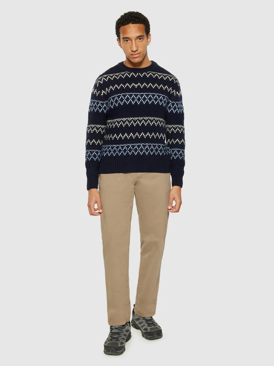 Pull en laine certifiée | bleu 'knitted pattern crew neck blue stripe'