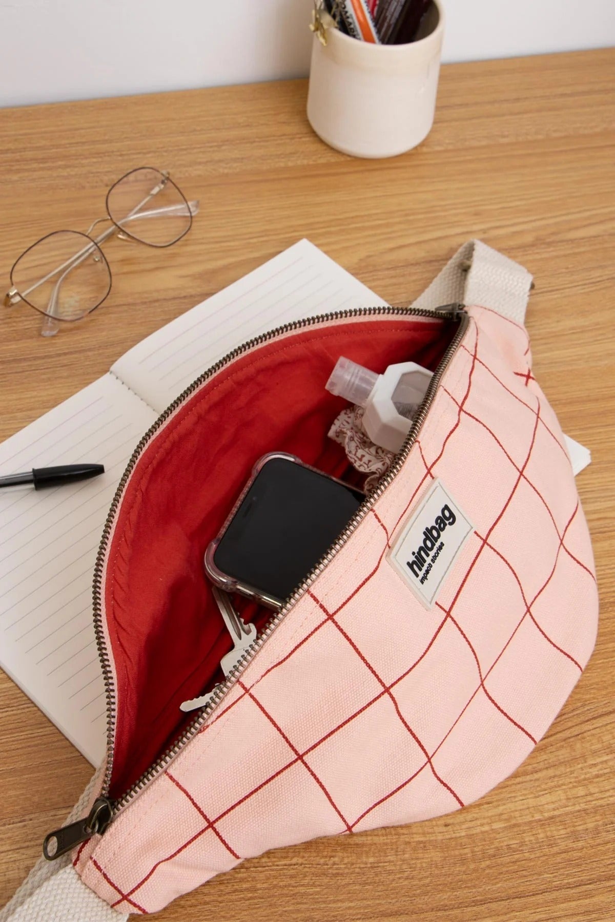 Banane en coton bio | rose/rouge "olivia carreaux rose/rouge"