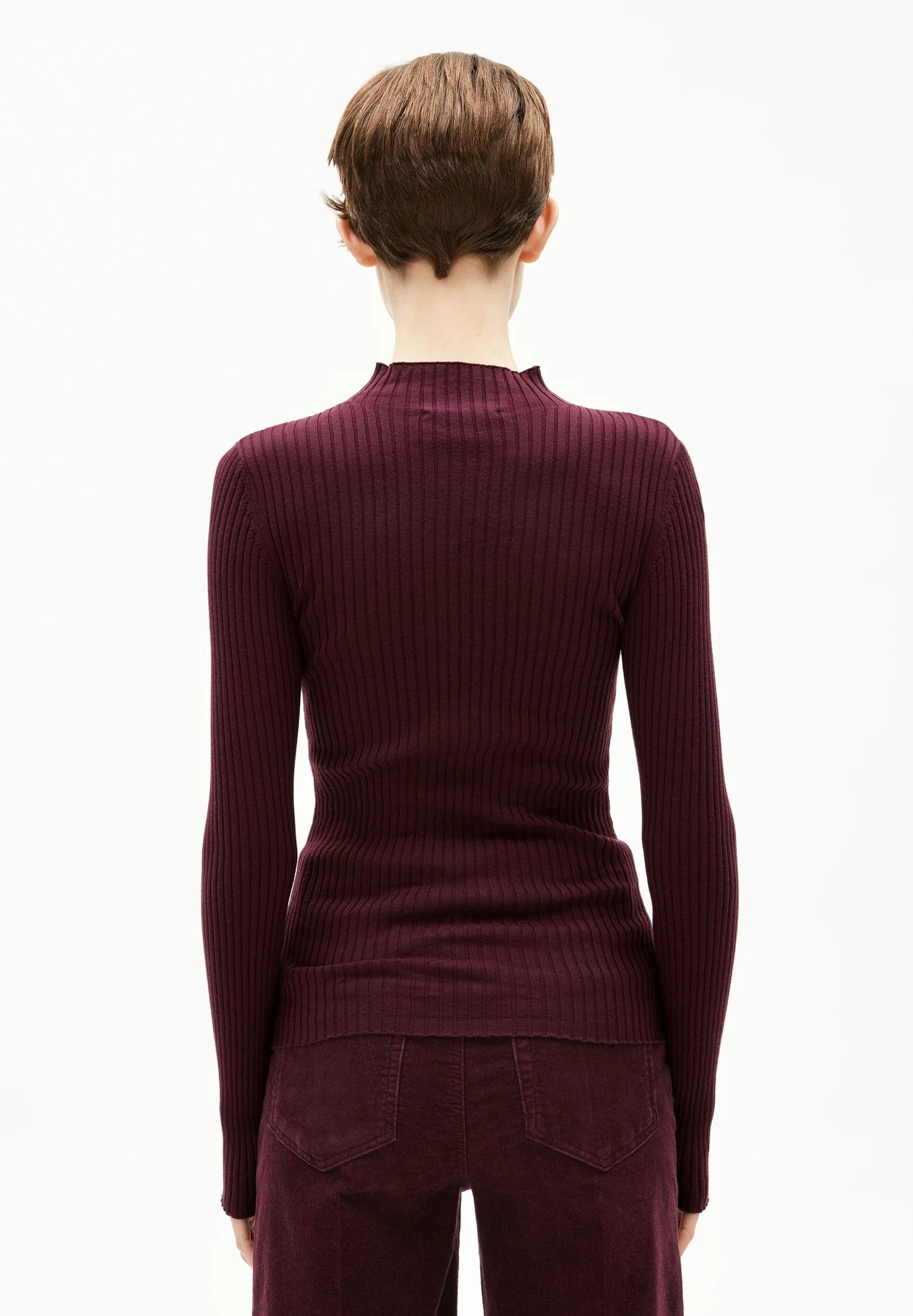 Sous-pull côtelé en coton bio | bordeaux "alaania dark cranberry"