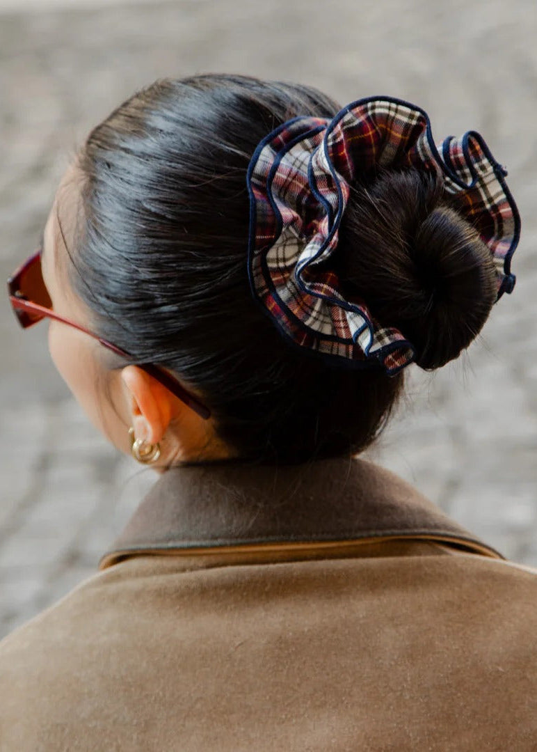 Maxi chouchou en matière upcyclée | tartan rouge