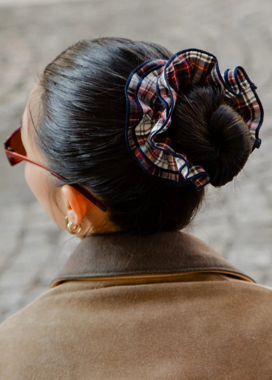 Maxi chouchou en matière upcyclée | tartan rouge