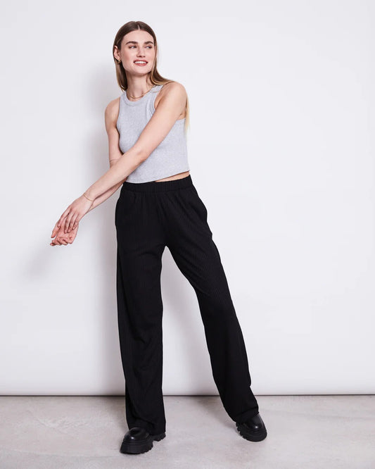 Pantalon large côtelé en tencel version courte | Noir "smilla black short"