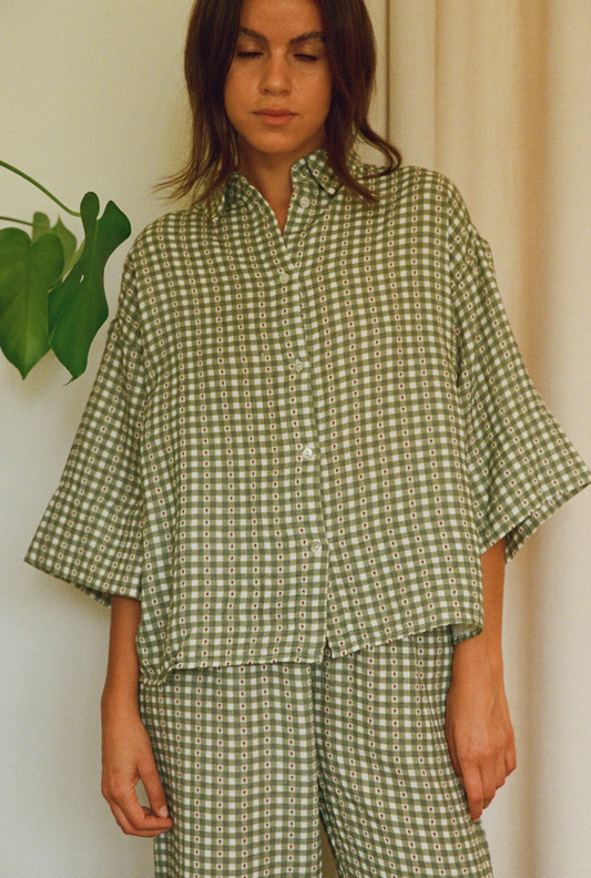 chemise de pyjama en coton bio | vichy vert "mimosa"