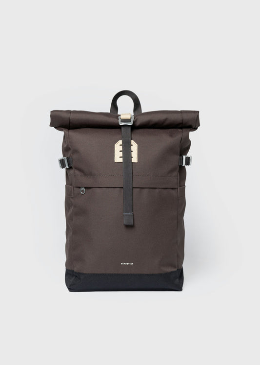 Sac à dos 23L en matière recyclée | marron "icon rolltop backpack m - brown with natural leather"
