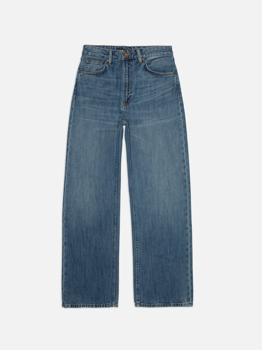 Jean droit large en coton bio | bleu "clean eileen clear skies"