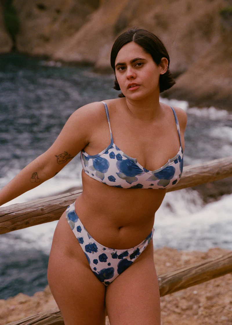 Bas maillot tanga fleurs bleu cocoa - "cocoa-printflower fleurs bleues"