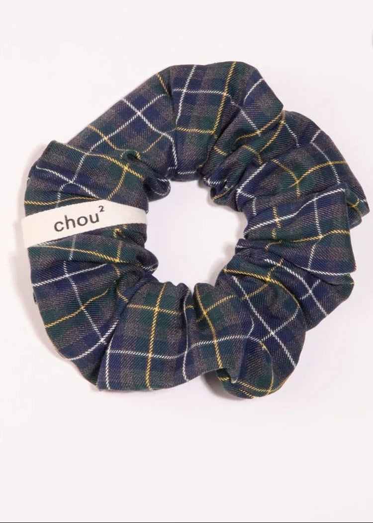Chouchou imprimé en matière upcyclée | tartan vert