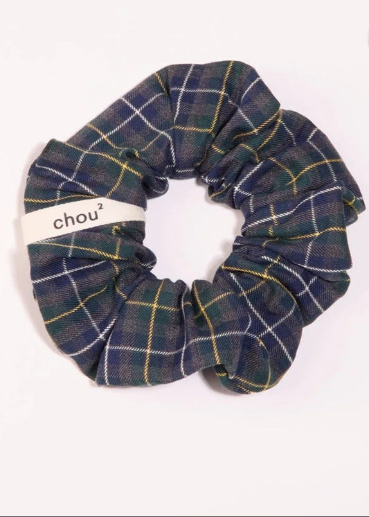 Chouchou imprimé en matière upcyclée | tartan vert