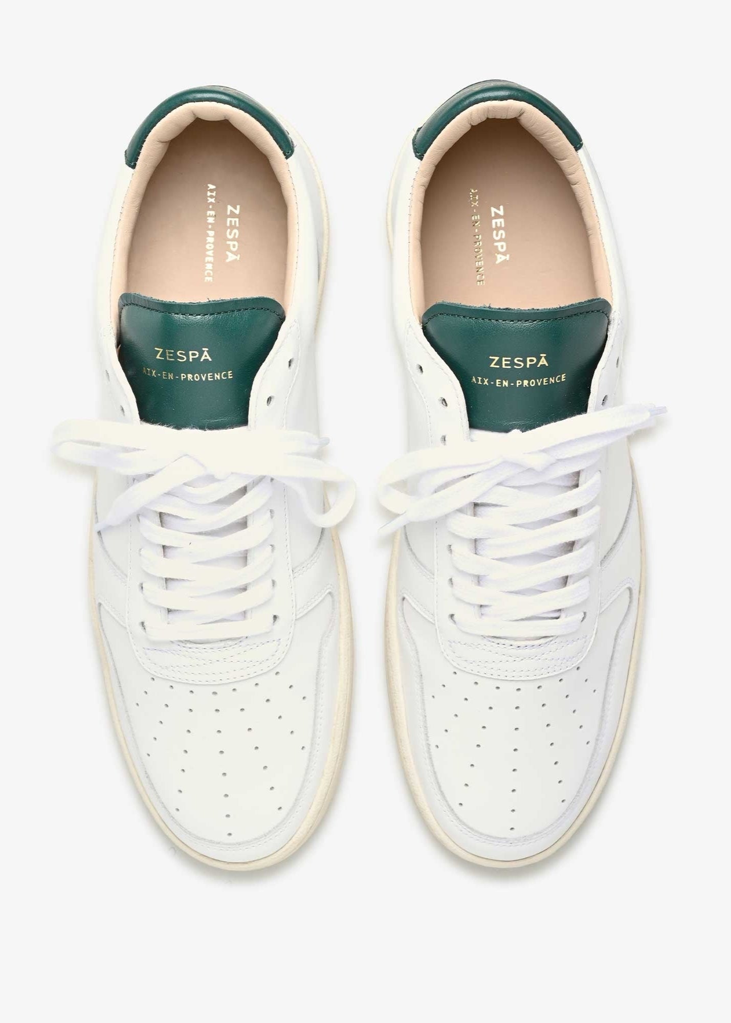 Baskets en cuir certifié | blanc "zsp23 apla nappa white - dark green"