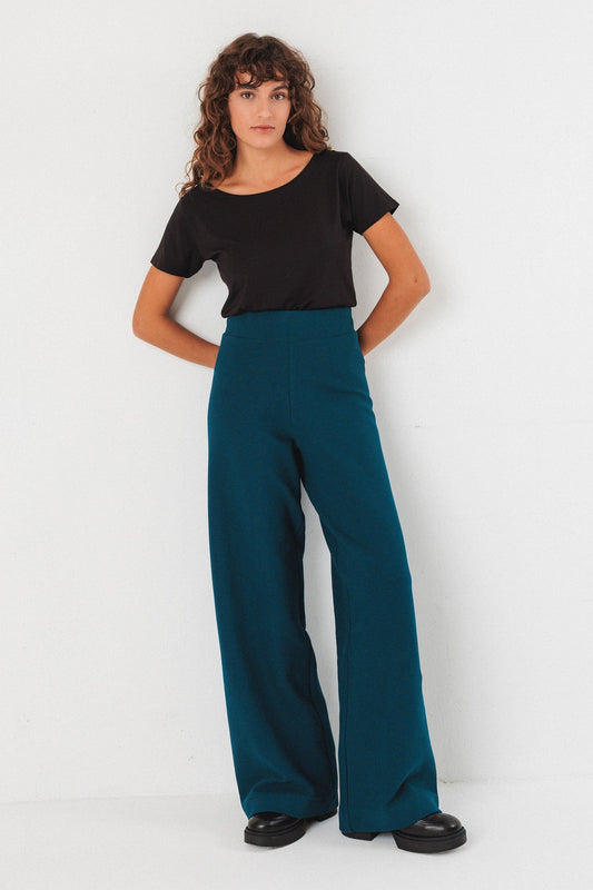 pantalon large en coton bio | bleu "asua bleu oxford"