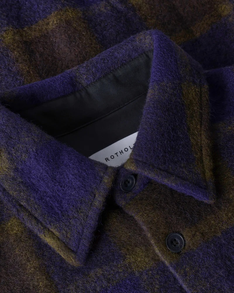 Veste en laine et coton bio | carreaux "relaxed overshirt wool-blend - purple checked"
