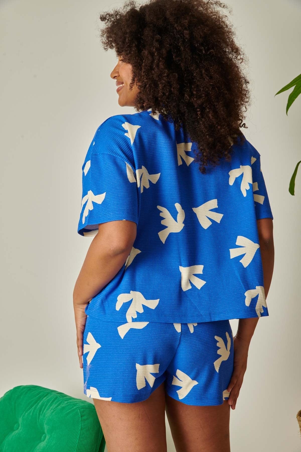 Pyjama gaufré en coton bio | bleu "colomba"