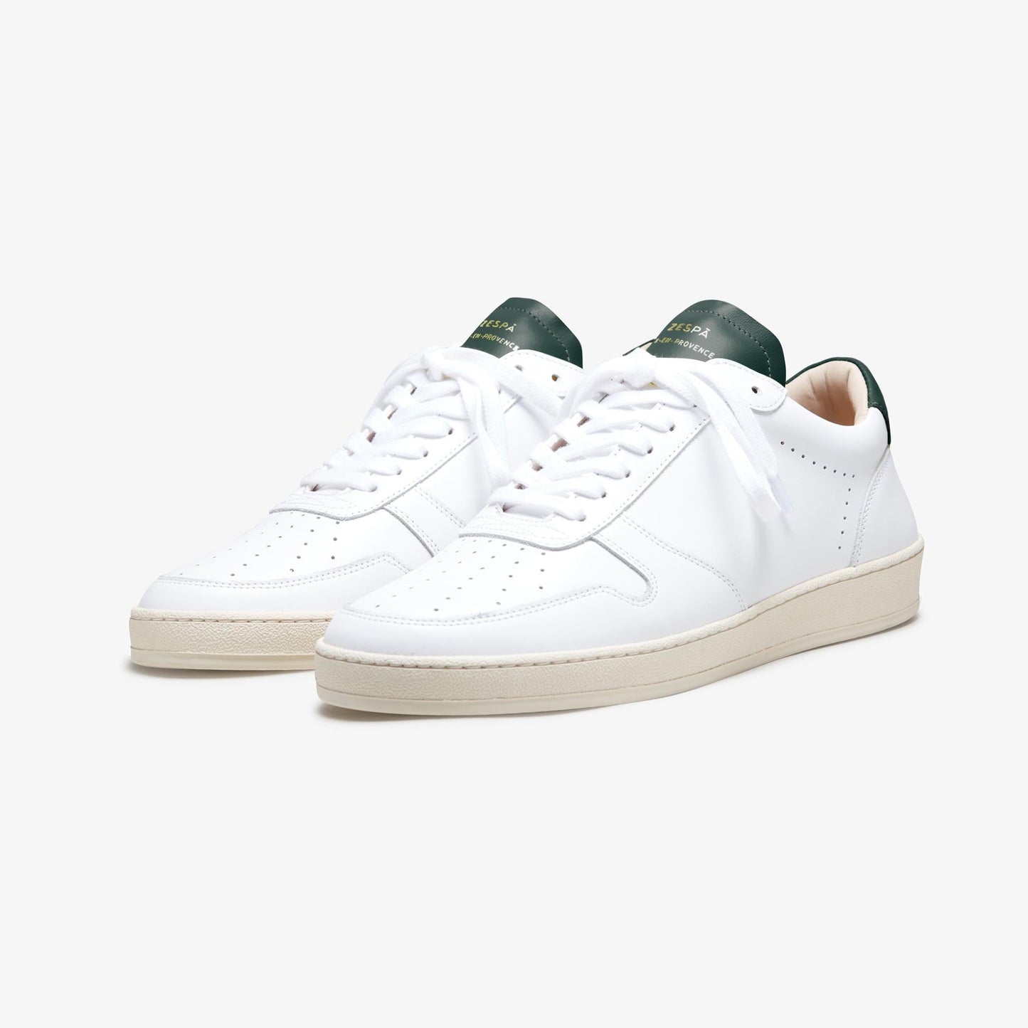 Baskets en cuir certifié | blanc "zsp23 apla nappa white - dark green"
