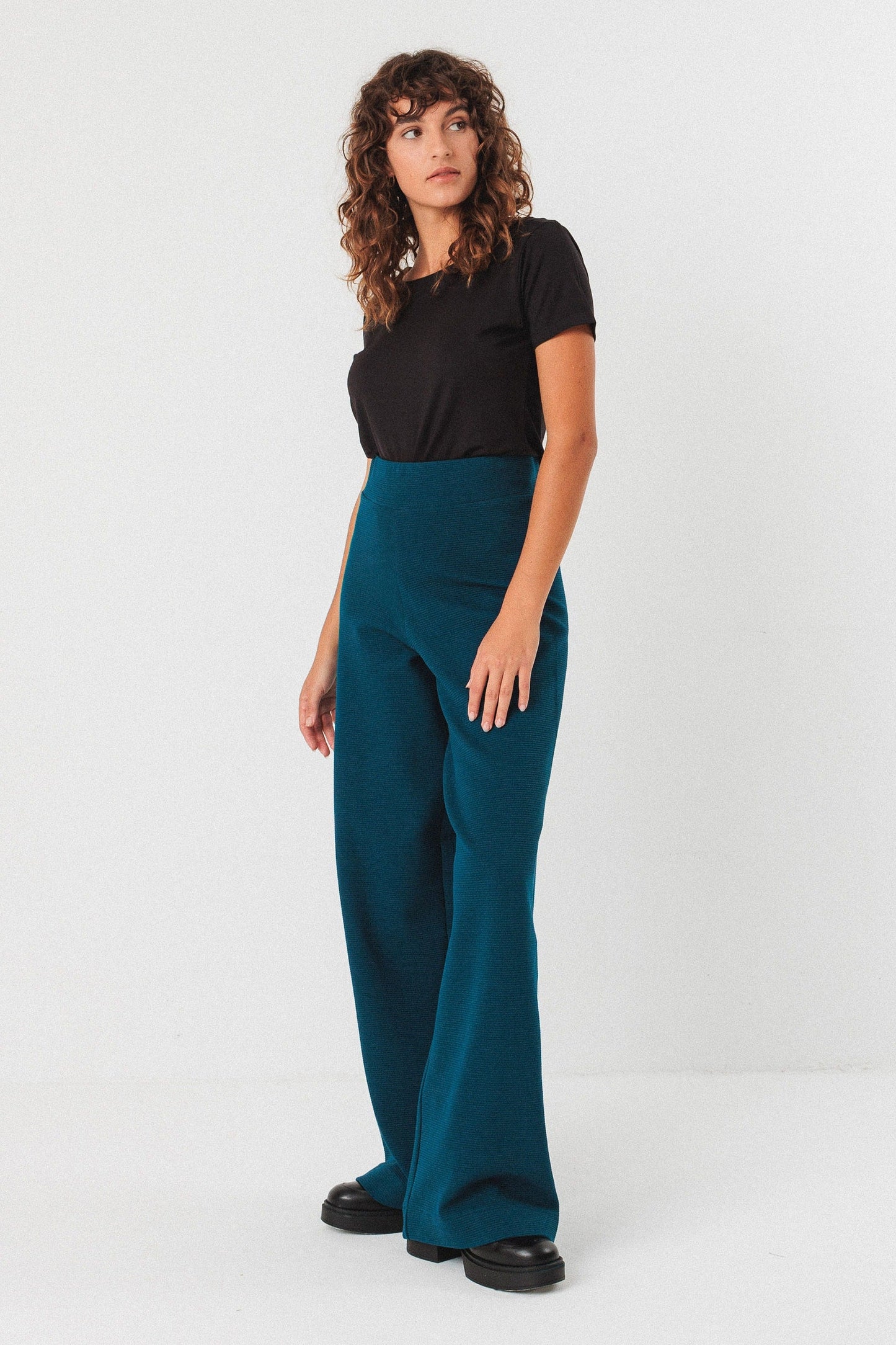 pantalon large en coton bio | bleu 'asua bleu oxford'