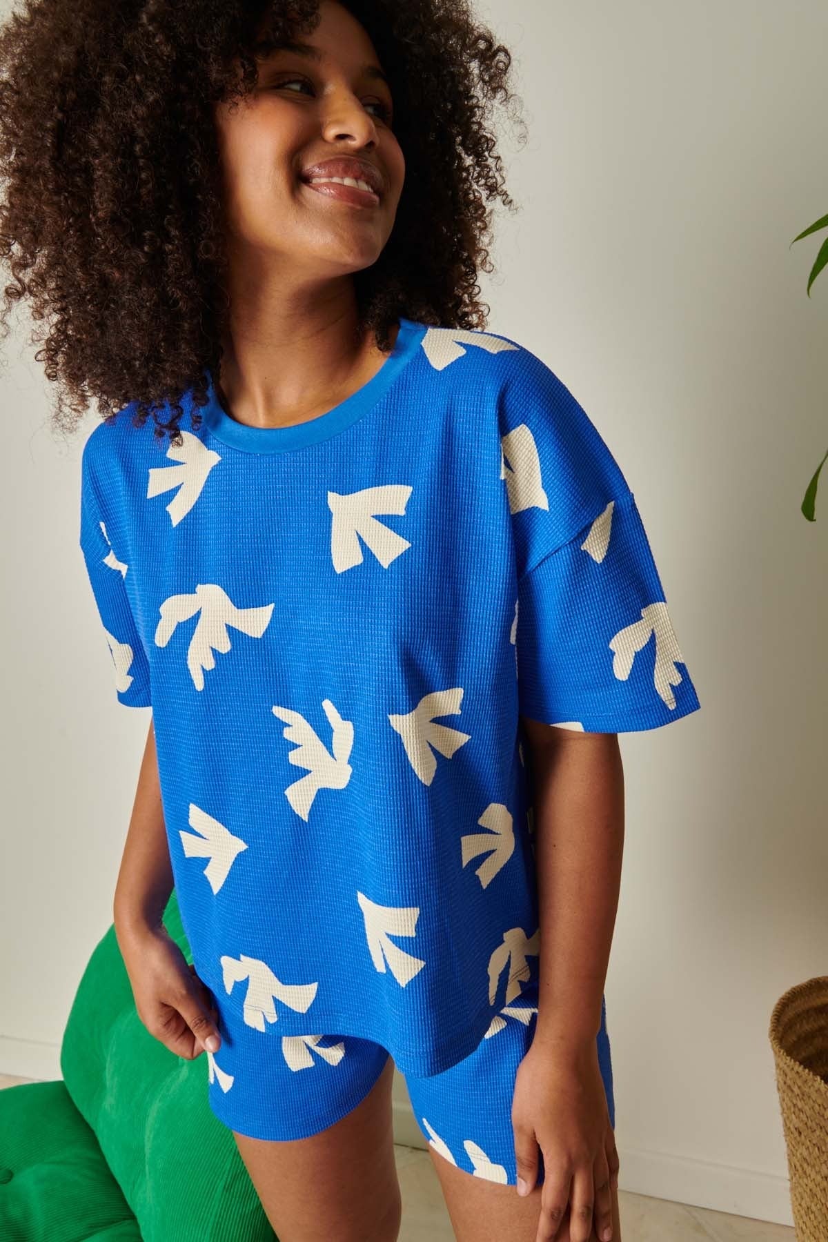 Pyjama gaufré en coton bio | bleu "colomba"