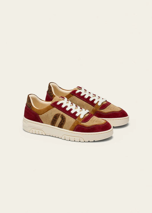 Baskets en cuir certifié LWG | multicolore "baskets basses nora - bordeaux-camel-beige"