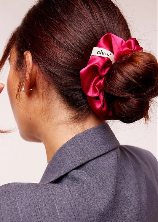chouchou en satin upcyclé | framboise