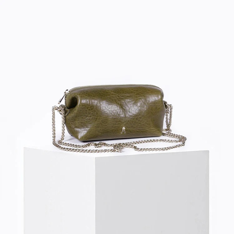 Sac à main cuir tannage végétal | vert "nuage - bubble olive"