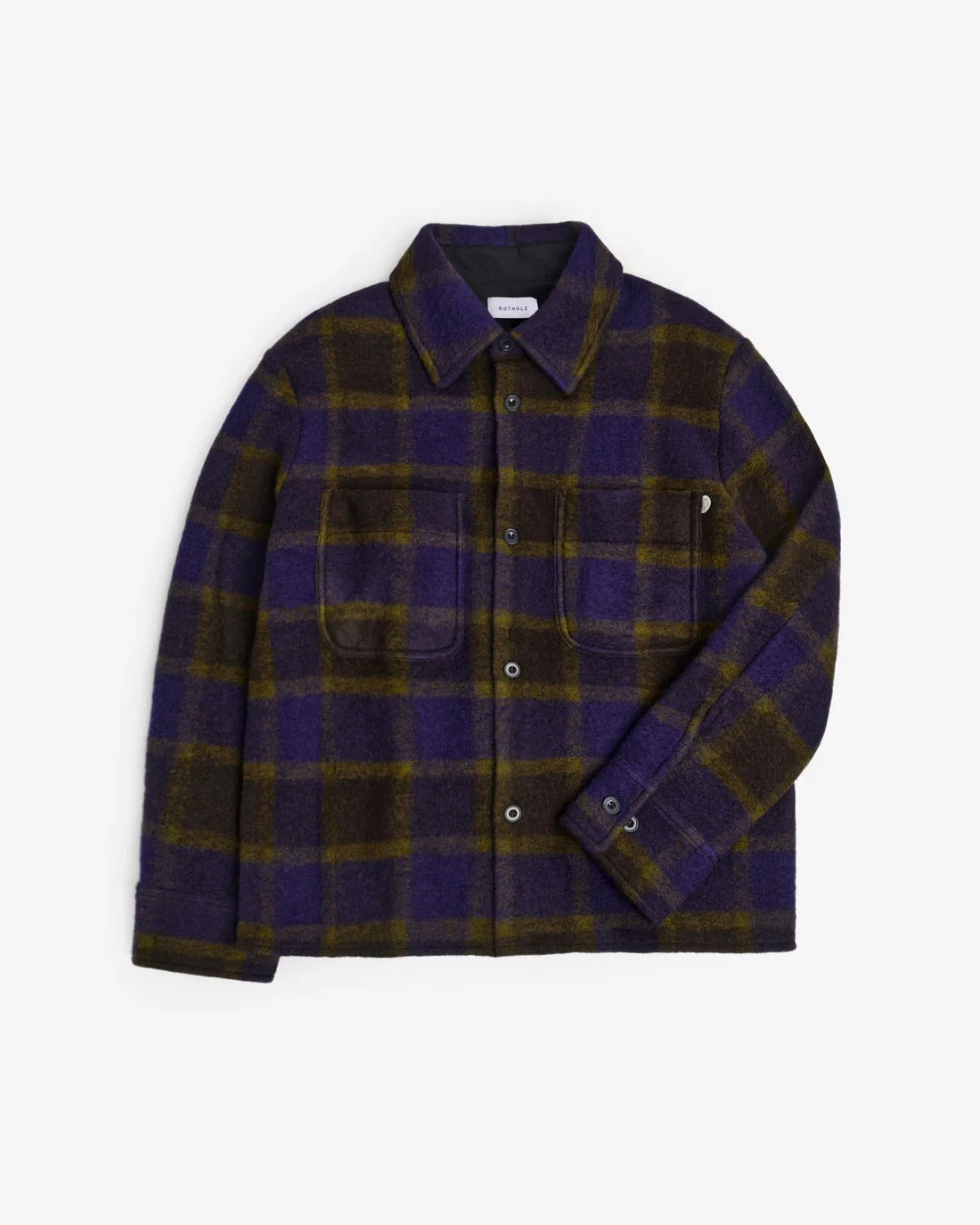 Veste en laine et coton bio | carreaux "relaxed overshirt wool-blend - purple checked"