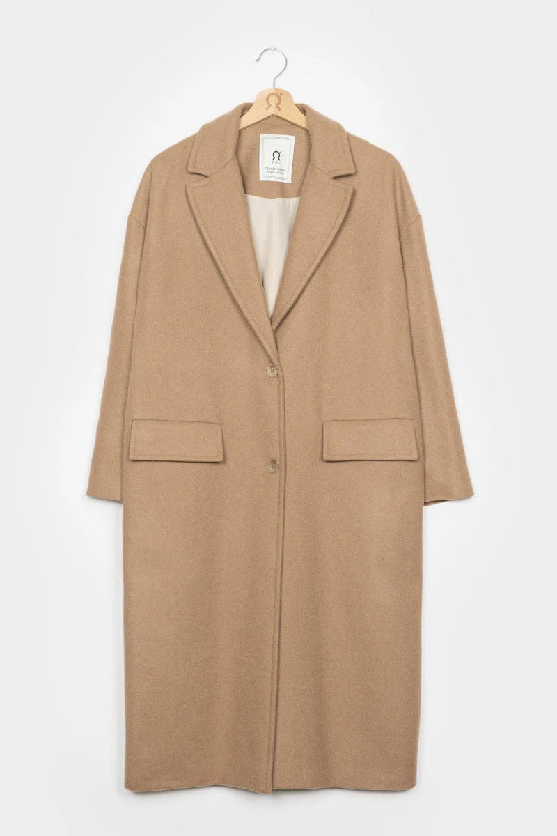 Manteau long en laine recyclée | beige "cappotto lana mara beige cammello"