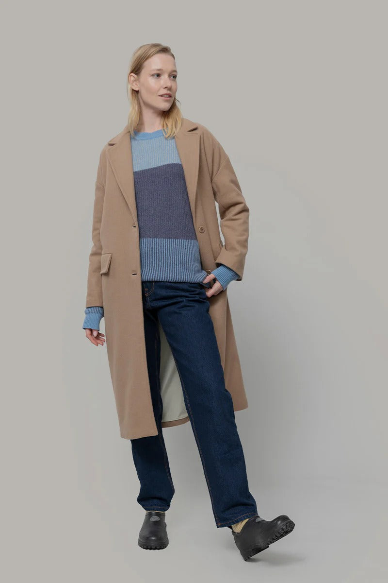Manteau long en laine recyclée | beige "cappotto lana mara beige cammello"