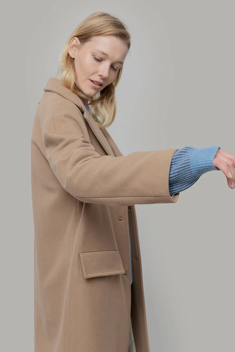 Manteau long en laine recyclée | beige "cappotto lana mara beige cammello"