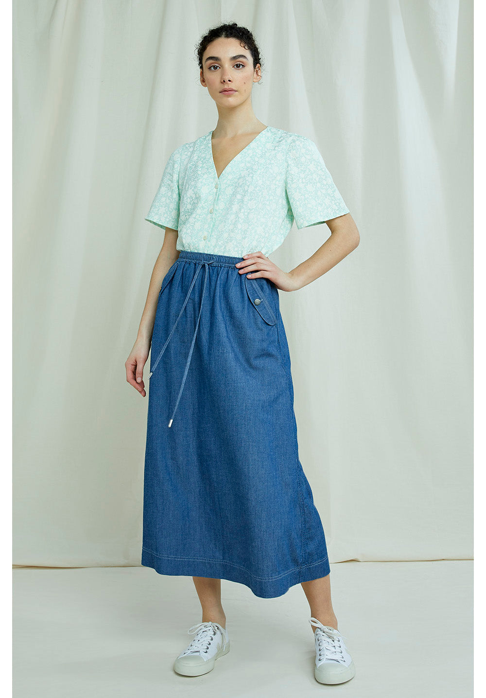 Top vert menthe fleuri en tencel - Isha