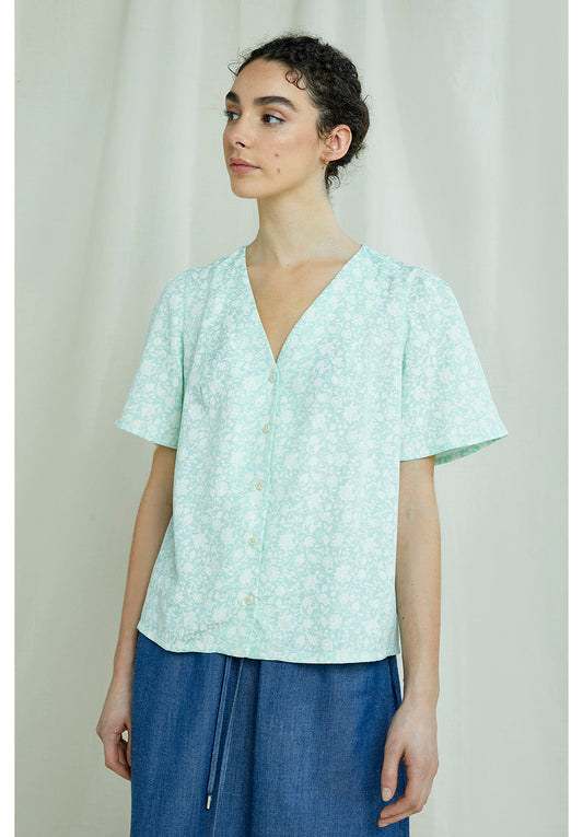 Top vert menthe fleuri en tencel - Isha