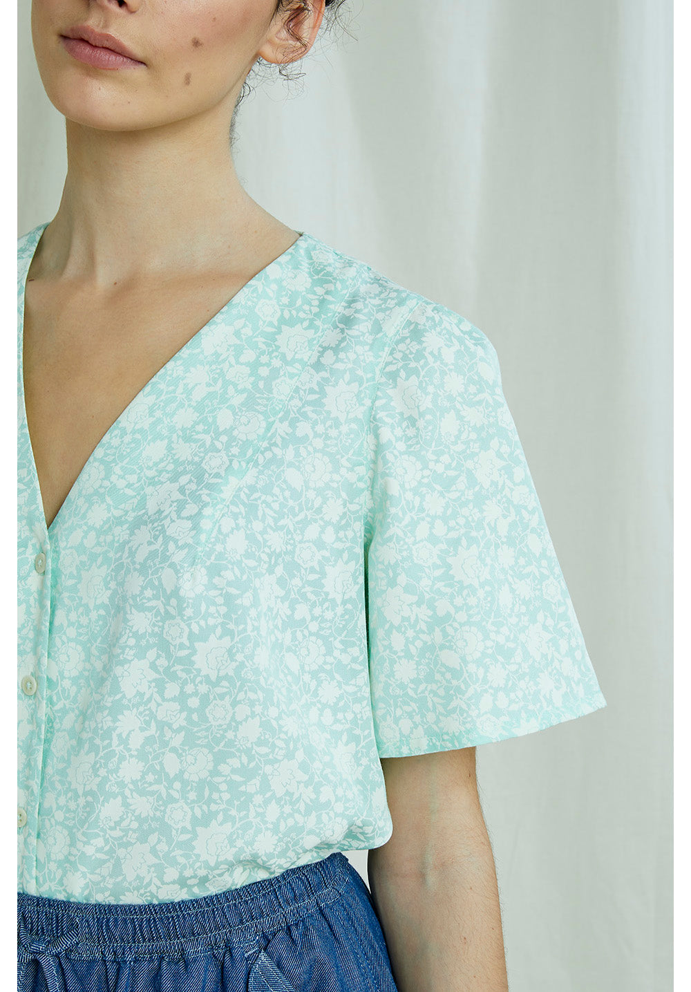 Top vert menthe fleuri en tencel - Isha