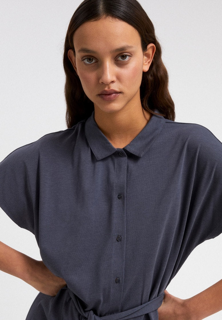 Robe longue cintrée indigo en tencel et coton bio - Iskaa