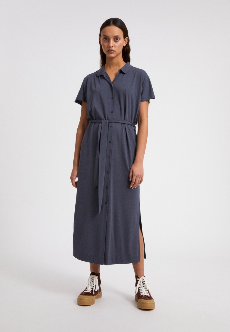 Robe longue cintrée indigo en tencel et coton bio - Iskaa