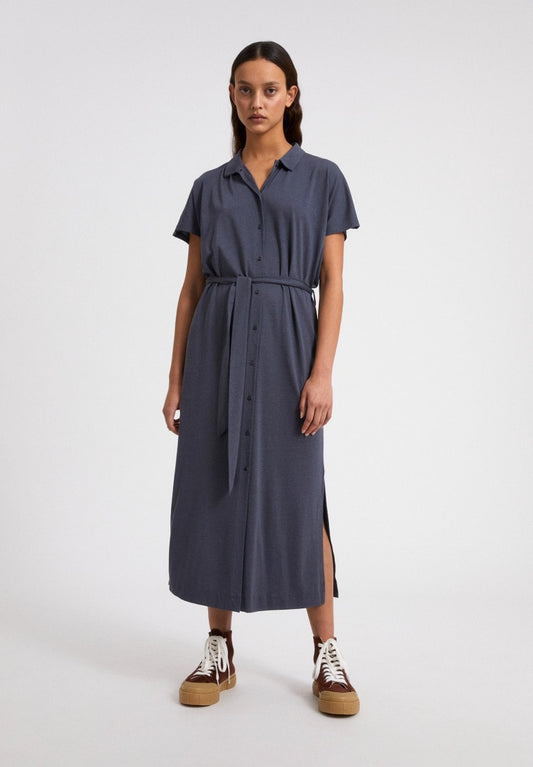 Robe longue cintrée indigo en tencel et coton bio - Iskaa