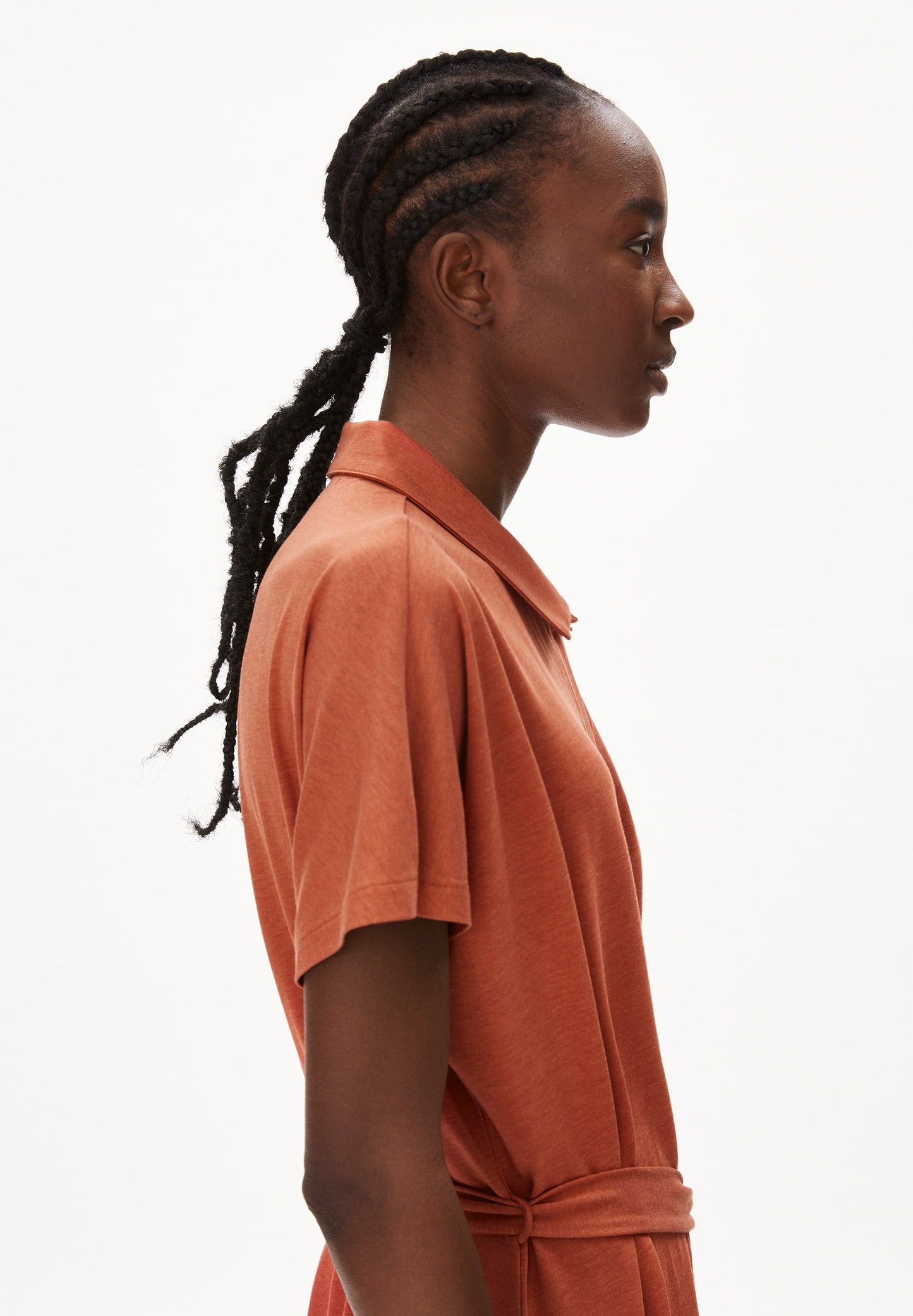 Robe longue boutonnée terracotta en tencel et coton bio - iskaa solid brick
