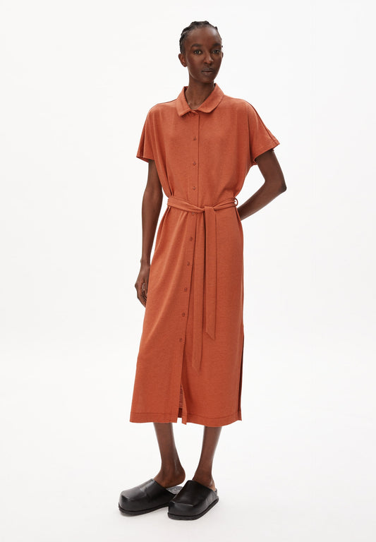 Robe longue boutonnée terracotta en tencel et coton bio - iskaa solid brick