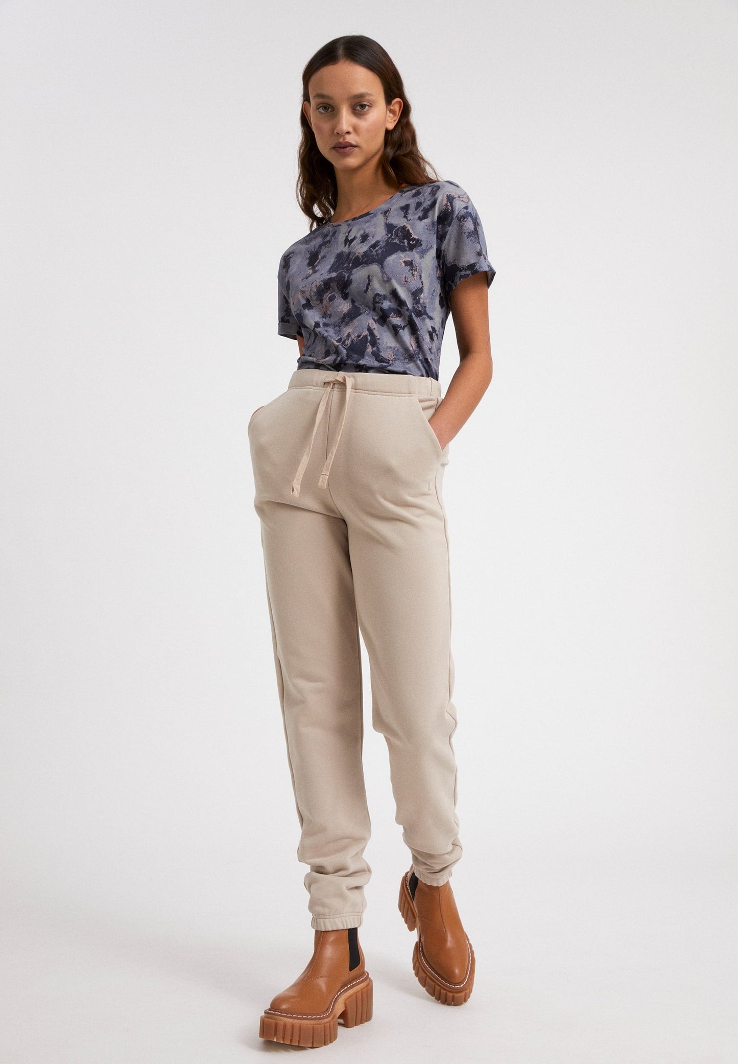 Pantalon de jogging beige en coton bio - IVAA light desert