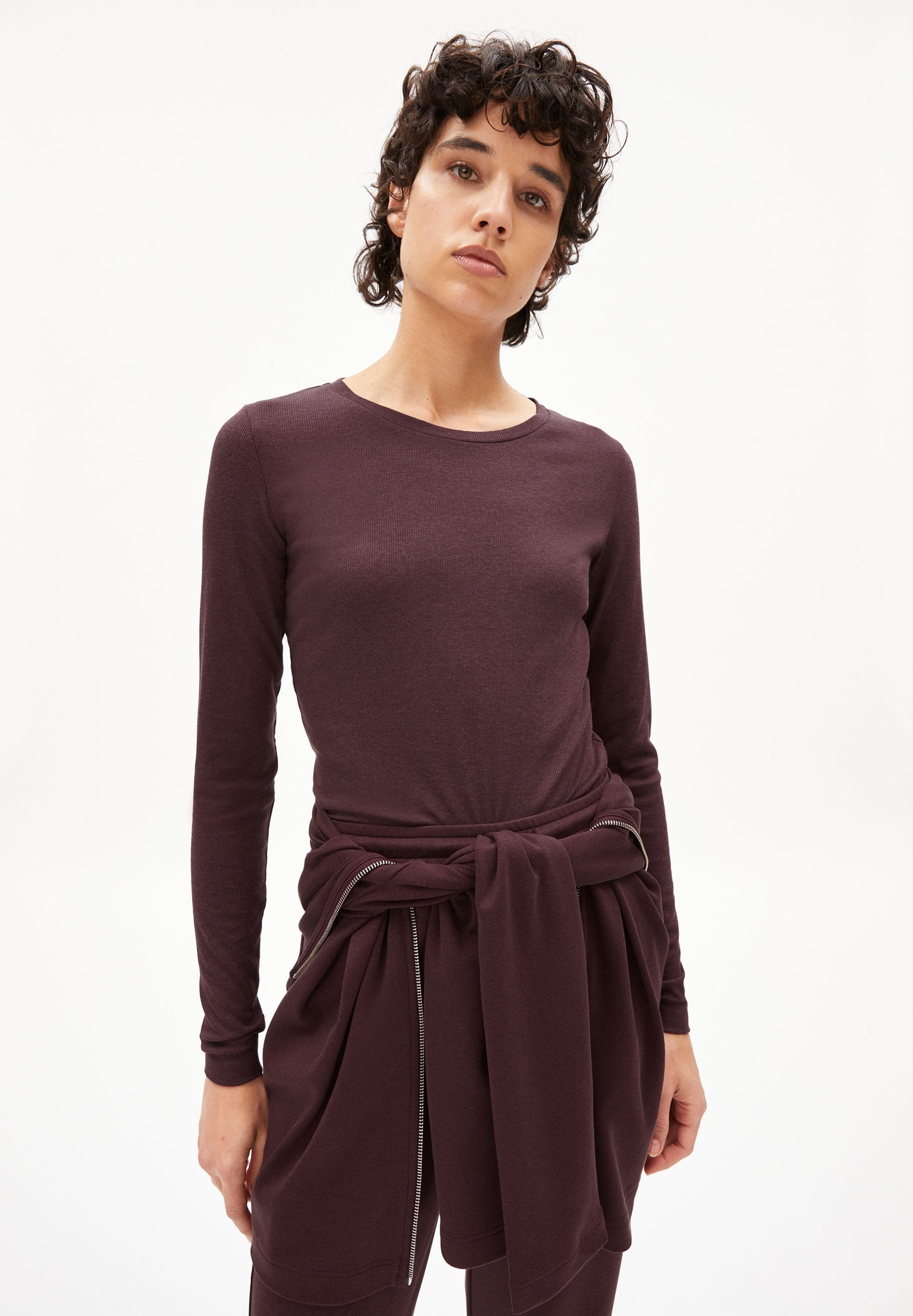 T-shirt manches longues prune en tencel et coton bio - jaaleaa fudge