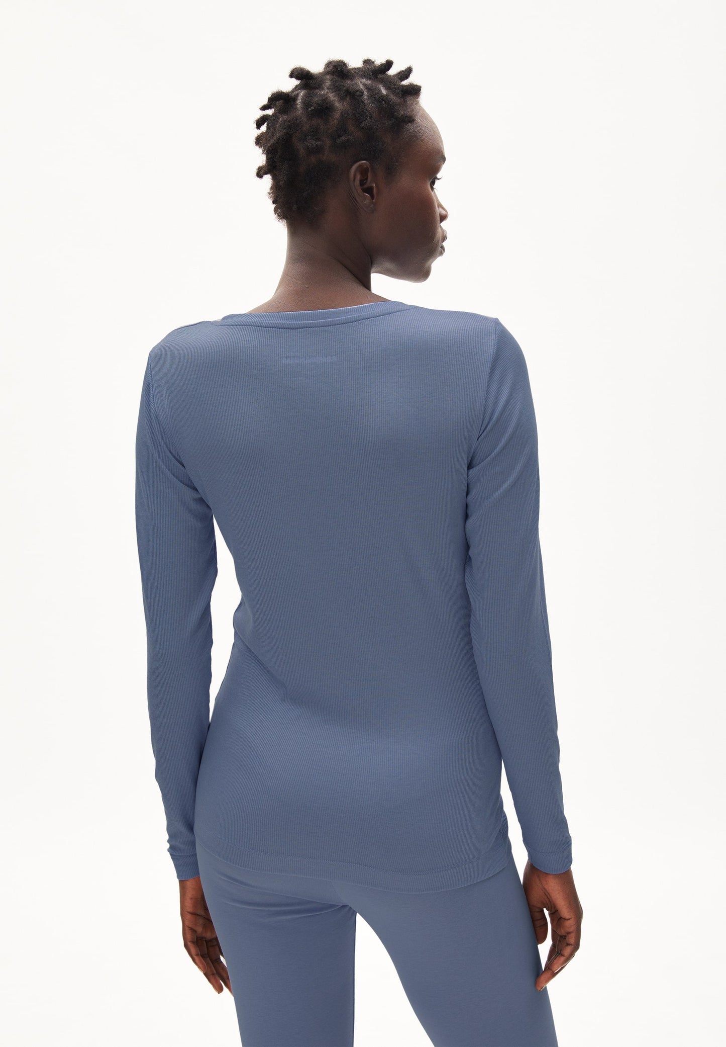 T-shirt manches longues bleu en tencel et coton bio jaaleaa - shadow blue
