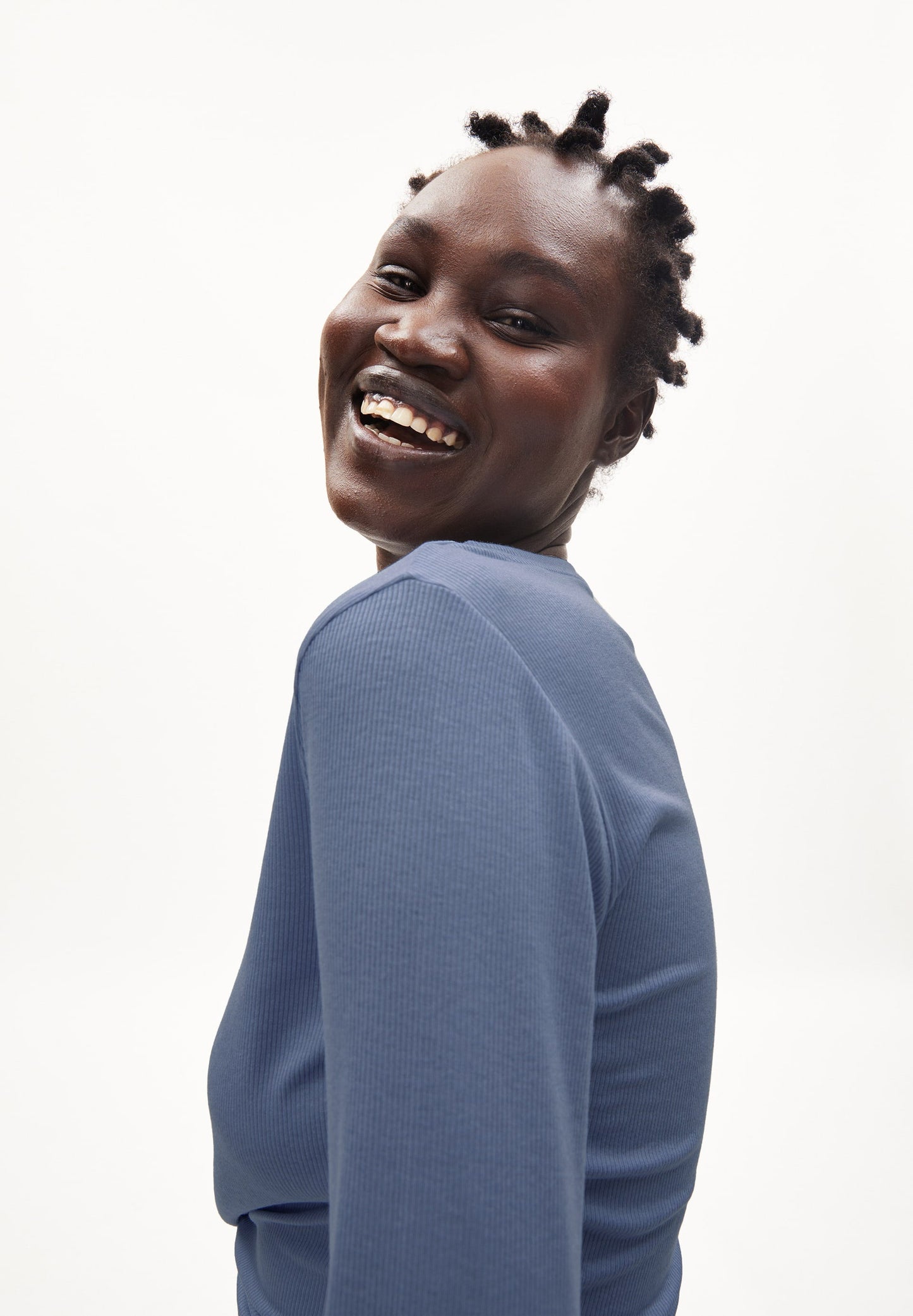 T-shirt manches longues bleu en tencel et coton bio jaaleaa - shadow blue